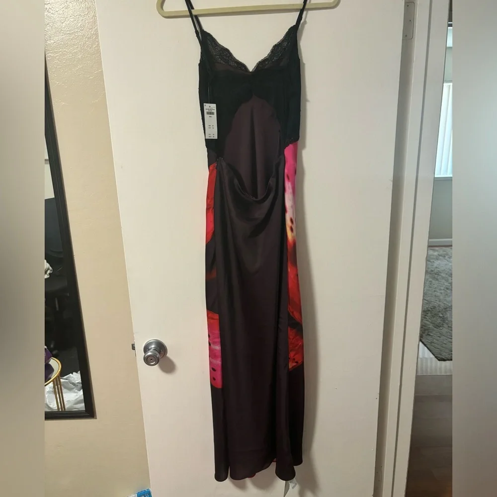 Abercrombie & Fitch Black Slip Maxi Dress with Red Floral Print